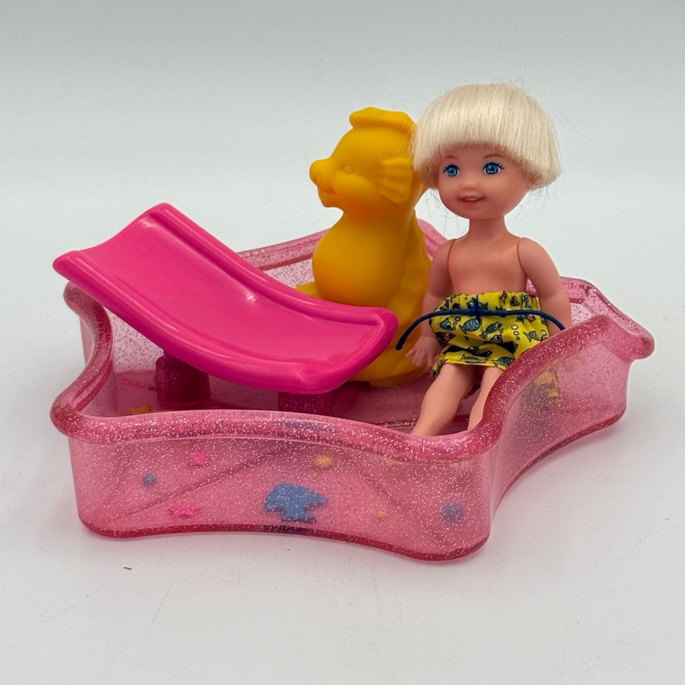 Vintage 1994 Barbie Kelly Doll Pool Set Pink Glitter Star Pool Slide Seahorse